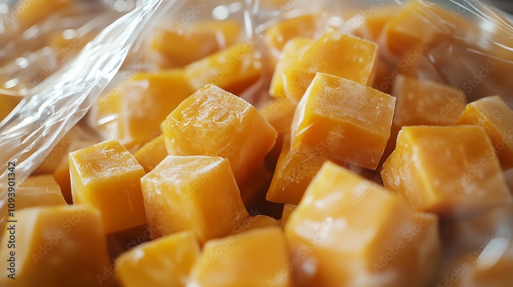 Sliced mango in plastic bag. Sliced mango in plastic bag.