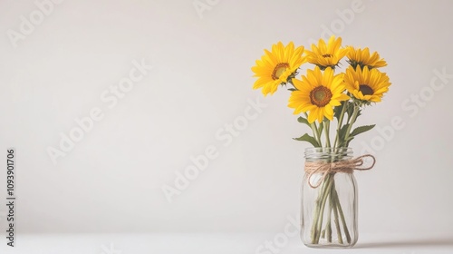 Bright Sunflowers in Glass Jar