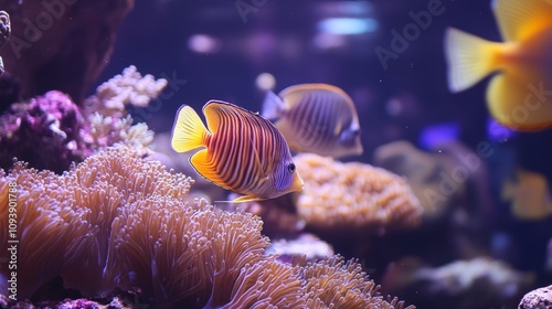 Colorful tropical fishes swimming among vibrant corals in an underwater oasis photo