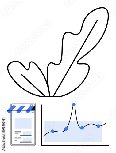 Leaf line graph and web, v20 page symbolize growth data analysis online presence, development, nature, technology. Ideal for businesses, educators, marketers, researchers, environmentalists photo