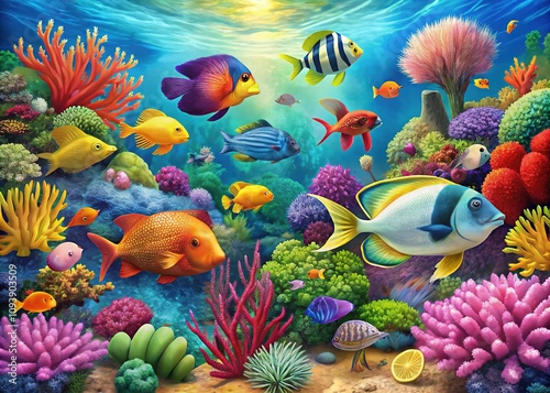 Underwater Worksheet: Kids Trace & Color Ocean Animals Coral Reef photo