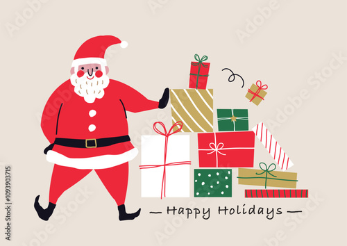 可愛い手描き風のサンタクロースのクリスマスイラスト