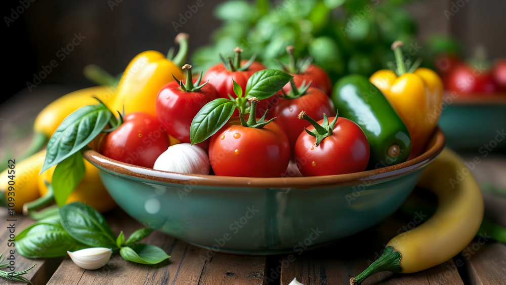 Fresh Organic Vegetables in a Rustic Bowl Fresh Organic Vegetables in a Rustic Bowl