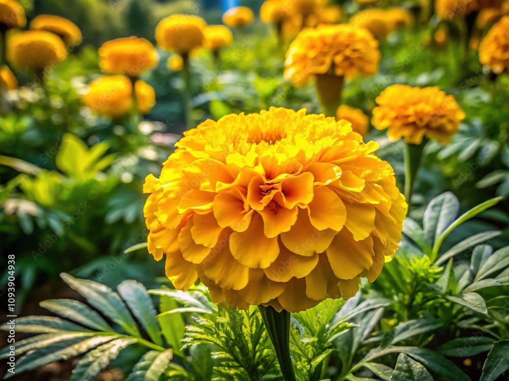 Yellow Marigold Silhouette, Summer Landscape Yellow Marigold Silhouette, Summer Landscape