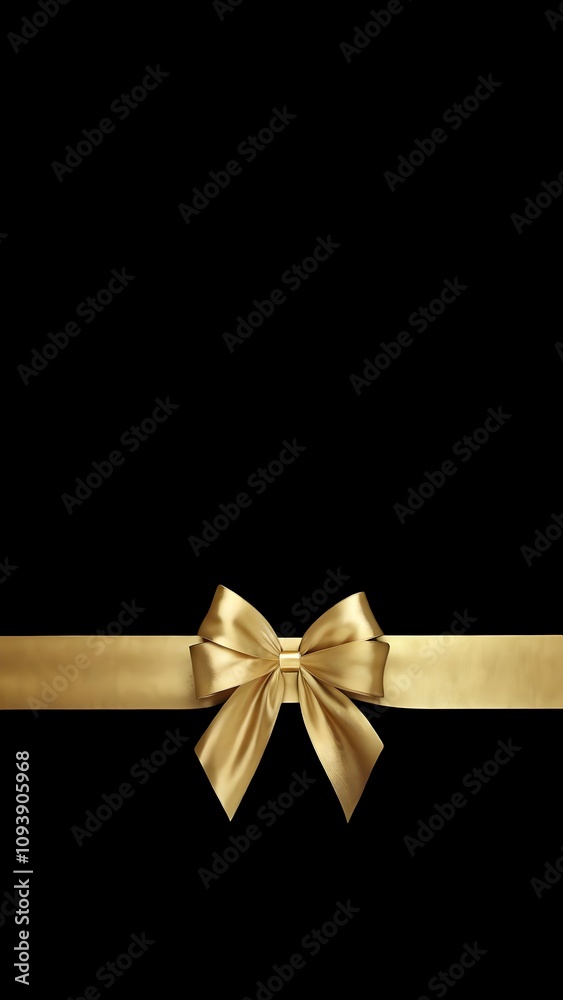 Golden ribbon with a bow lying on black background, wallpaper, creating a festive atmosphere, dark background Golden ribbon with a bow lying on black background, wallpaper, creating a festive atmosphere, dark background
