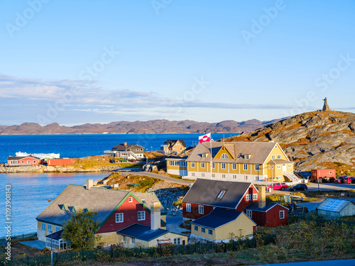 View over the old town. Nuuk the capital of Greenland during late autumn, Danish Territory