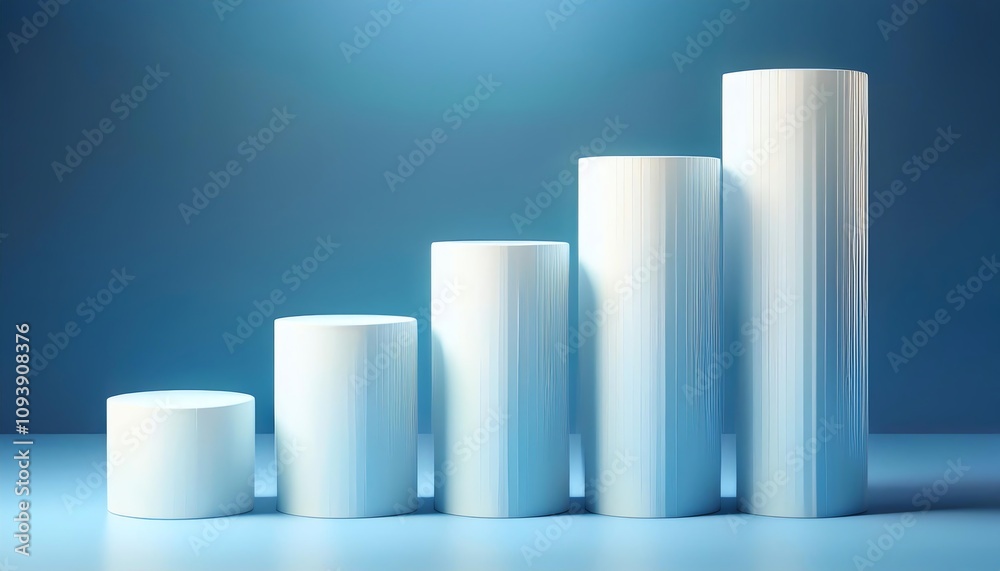 A minimalist presentation of ascending cylindrical shapes against a soft blue backdrop, symbolizing growth and progress. A minimalist presentation of ascending cylindrical shapes against a soft blue backdrop, symbolizing growth and progress.