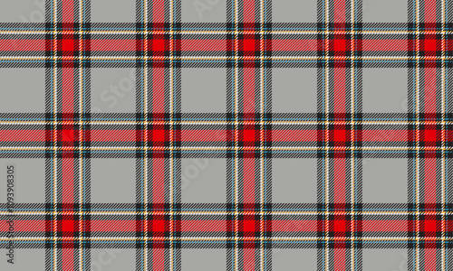 Plaid fabric pattern, gray, red, black, white, blue, modern luxury distinctive cross lines seamless for textiles, and for designing clothes, skirts, pants or decorative fabrics. Vector illustration.