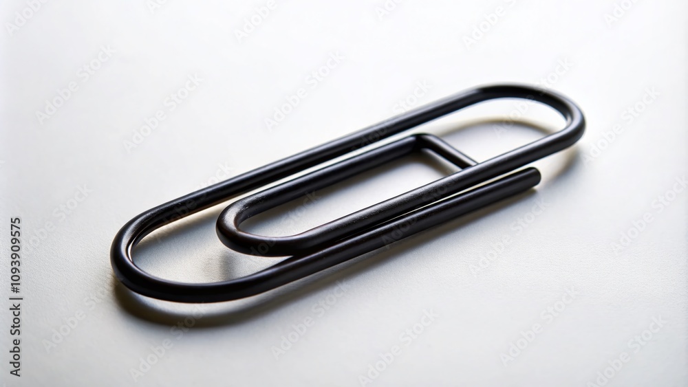 Isolated Black Paper Clip on White Background for Office Supplies and Stationery Photography, Perfect for Business, Organization, and Minimalist Design Concepts Isolated Black Paper Clip on White Background for Office Supplies and Stationery Photography, Perfect for Business, Organization, and Minimalist Design Concepts