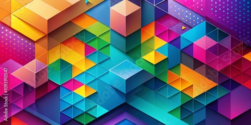Isometric Abstract Background Featuring Geometric Shapes and Vibrant Colors, Perfect for Modern Design Projects and Digital Art, with Ample Copy Space for Text or Branding