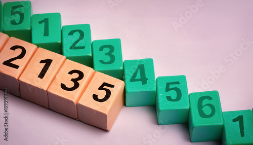 Numbers, trees, cubes, handwriting, lined up, counting, business, concept, close-up