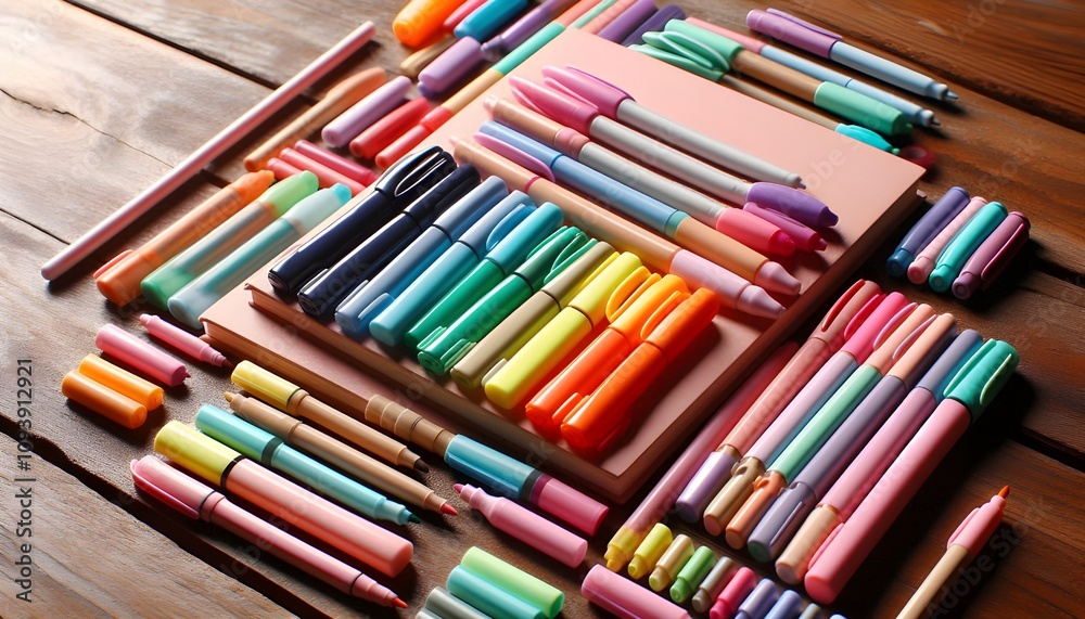 Fototapeta premium Collection of Colorful Markers and Pens