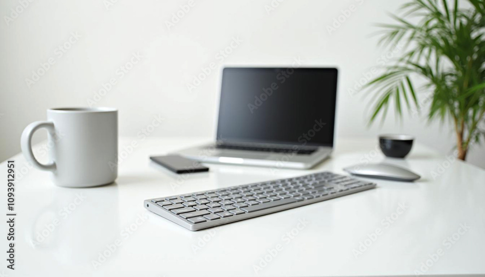 Modern Home Office setup with minimalist workspace, Clean and Bright Design Modern Home Office setup with minimalist workspace, Clean and Bright Design