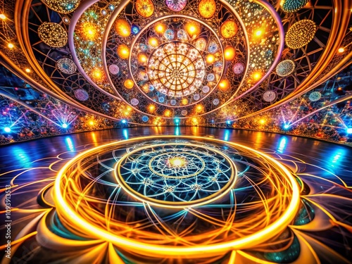 Wallpaper Mural Long Exposure Geometric Circle Patterns in an Abstract Background with Light Trails and Vibrant Colors Creating a Dynamic Visual Experience Torontodigital.ca