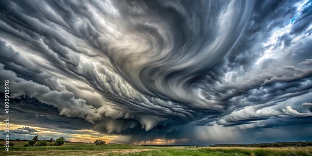 Fototapeta premium Long Exposure of a Dramatic Sky Filled with Dense Gray Clouds After a Thunderstorm, Capturing the Mood and Atmosphere of Nature's Fury and Calmness in One Frame