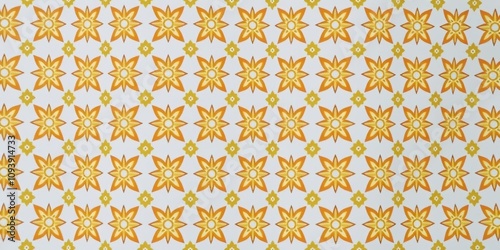 White background featuring intricate yellow and orange geometric shapes in a repeating pattern creating an abstract design, abstract, background, visual interest