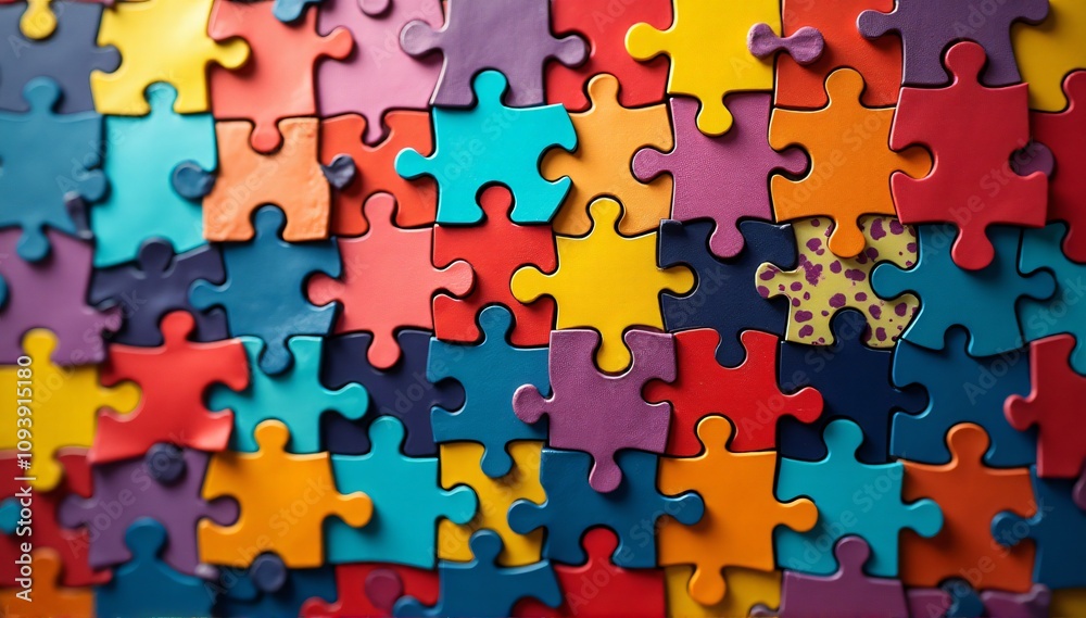 A vibrant arrangement of colorful puzzle pieces with a bokeh-style abstract texture, perfect for concepts of teamwork, problem-solving, creativity, or fun designs. A vibrant arrangement of colorful puzzle pieces with a bokeh-style abstract texture, perfect for concepts of teamwork, problem-solving, creativity, or fun designs.
