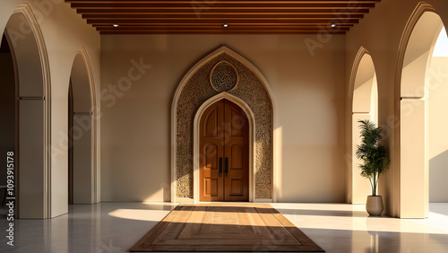 Modern Moroccan Mihrab with Calligraphy and Architecture photo