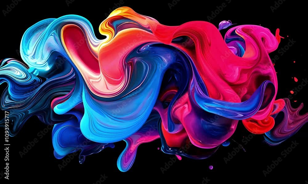 Abstract Colorful Swirl of Paints Creating a Mesmerizing Fluid Art Background with Vivid Hues of Blue, Pink, Red, and Black Evoking a Sense of Creativity and Energy with ai generated.