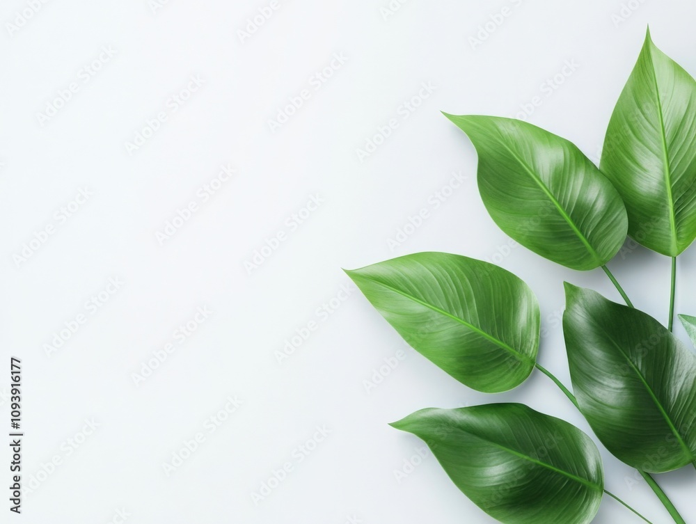 Fototapeta premium fresh green leaves on a light background for nature and wellness themes