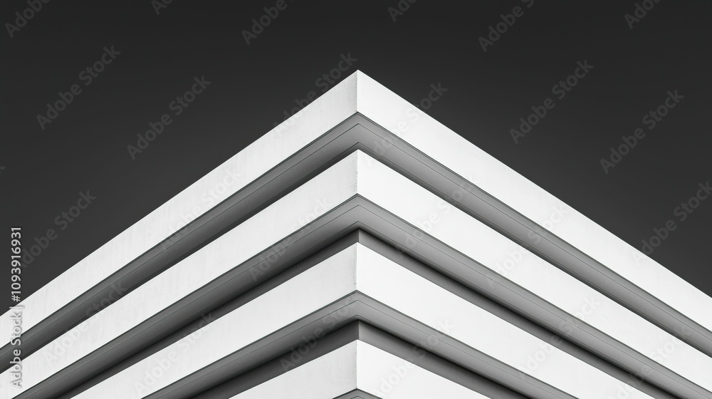 Obraz premium model modern photography and avant-garde, A minimalistic image featuring layered white geometric shapes against a dark background, emphasizing contrast and modern design.
