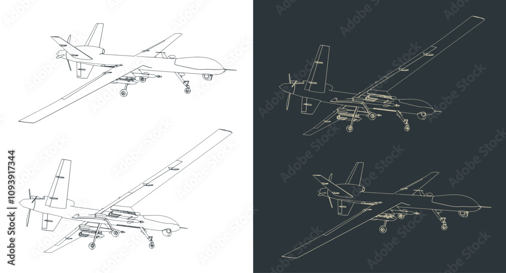 Fototapeta premium Military drone illustrations