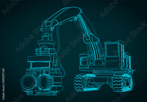 Crawler forestry harvester illustration