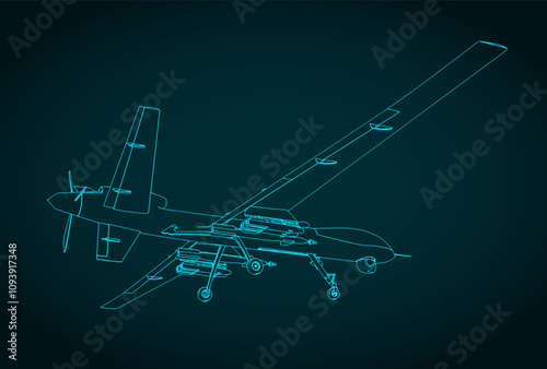 Military drone blueprint illustration