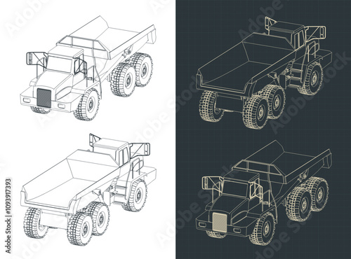 Mining dump truck isometric blueprints
