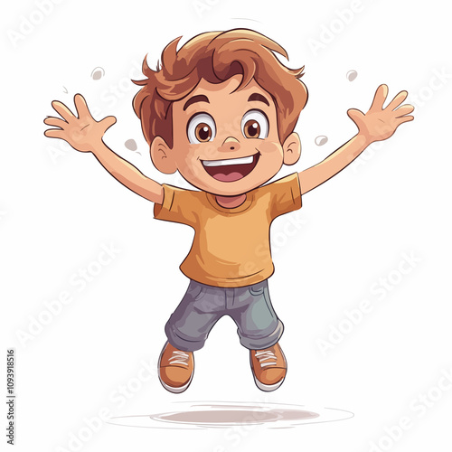 Joyful Young Boy Cartoon Vector Illustration on White Background