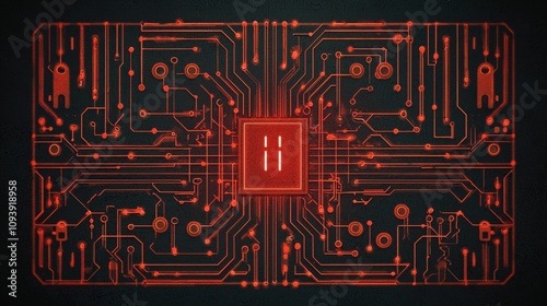 A red and black computer chip with the letter H on it
