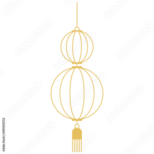 Chinese New Year vector set. Chinese paper lantern and gold lamp Lunar New Year.