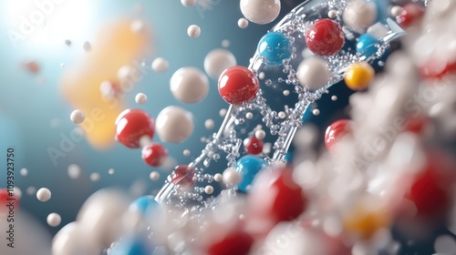 A vibrant close-up of molecular structures in dynamic motion, showcasing scientific beauty.