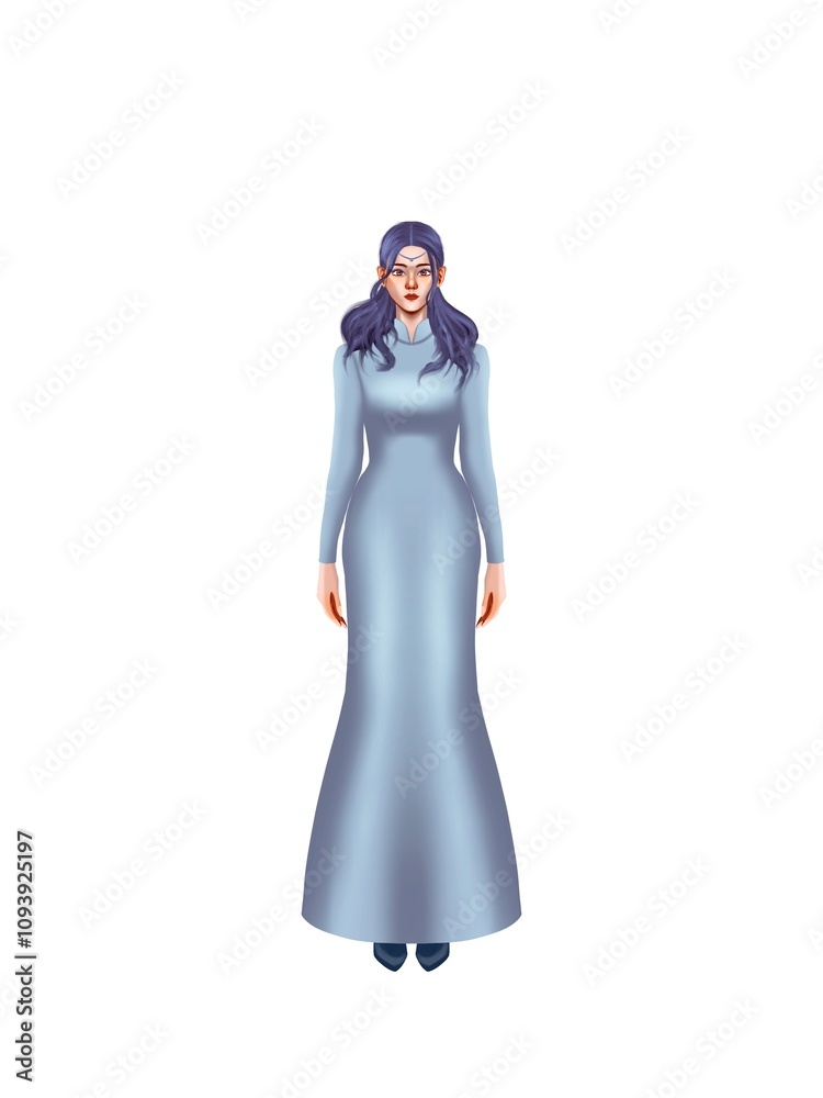 fashion illustration of a woman wearing a charming classic luxury dress for fashion design illustration needs