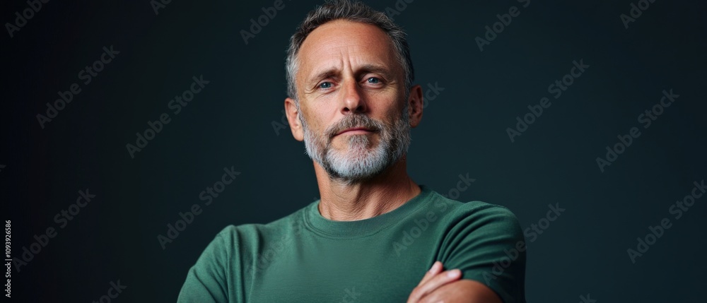 Obraz premium confident man with beard in casual attire against dark background