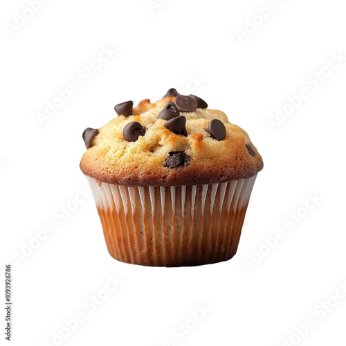 Delicious chocolate chip muffin PNG with transparent background for bakery and dessert design projects