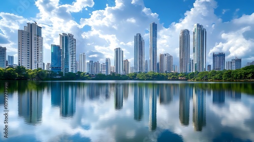 Modern City Skyline Reflected in a Tranquil Lake AI Generated