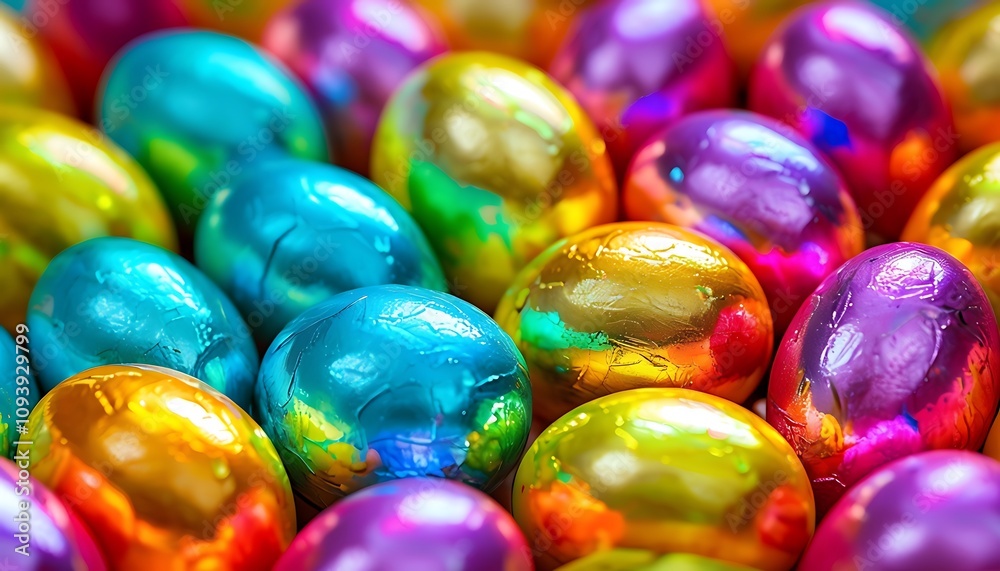 glossy easter eggs in a rainbow array