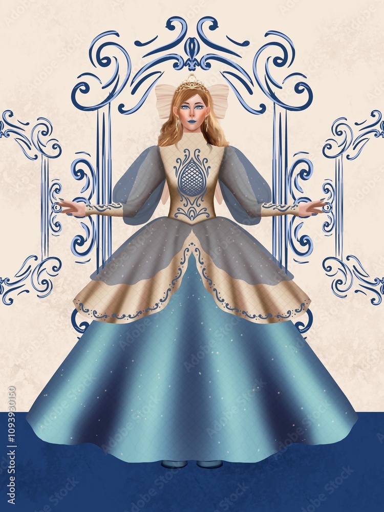 Fototapeta premium fashion illustration of a woman wearing a charming classic luxury dress for fashion design illustration needs