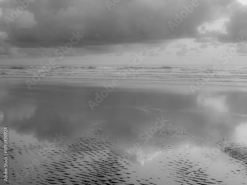 USA, Oregon, Cannon Beach and a dreamy view of the beach at low tide photo