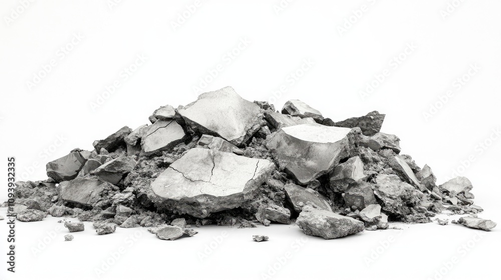 Pile of Rough Industrial Rock Debris on White Background for Use in Construction, Mining, or Geology Projects Featuring Dynamic Textures and Shapes Pile of Rough Industrial Rock Debris on White Background for Use in Construction, Mining, or Geology Projects Featuring Dynamic Textures and Shapes