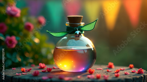 Iridescent Vial in a Colorful Setting photo