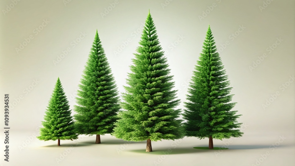 Fototapeta premium Minimalist Composition of Isolated Evergreen Trees on a Clean Background for Nature and Design Enthusiasts