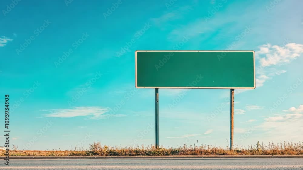 green road sign with empty text space, blue sky background 4K Video