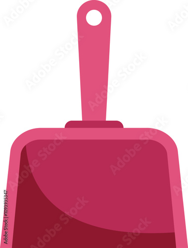 Pink dustpan standing up on a white background