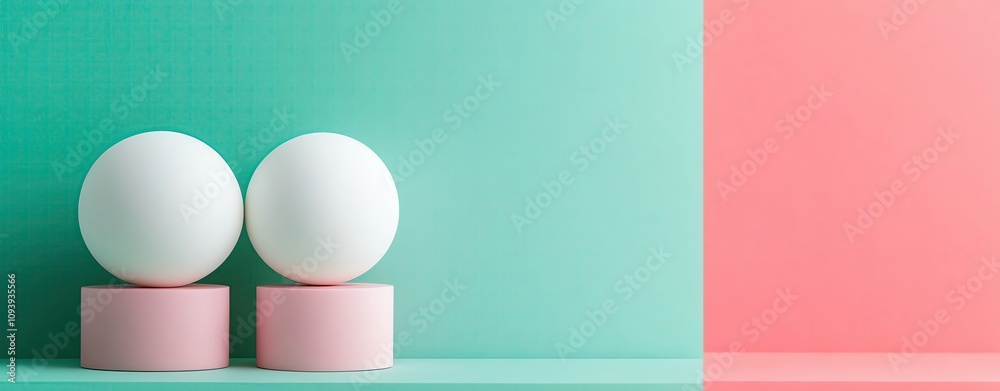 Fototapeta premium Mock up cosmetic . Minimalist design with pastel colored spheres.