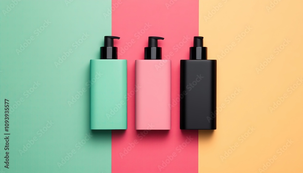 Mock up cosmetic . Colorful bottles on a vibrant background. Mock up cosmetic . Colorful bottles on a vibrant background.