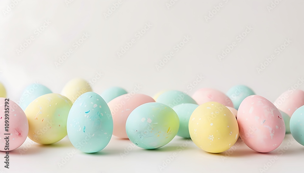 pastel colored easter eggs scattered on a light background pastel colored easter eggs scattered on a light background