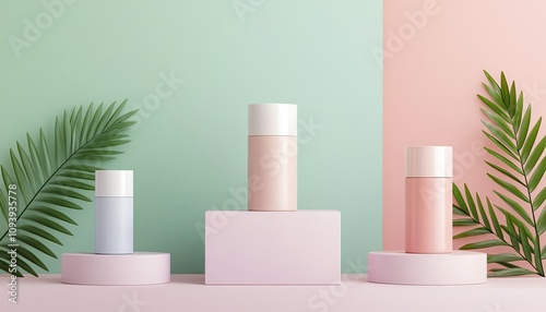 Mock up cosmetic . Modern skincare products on pastel backgrounds.