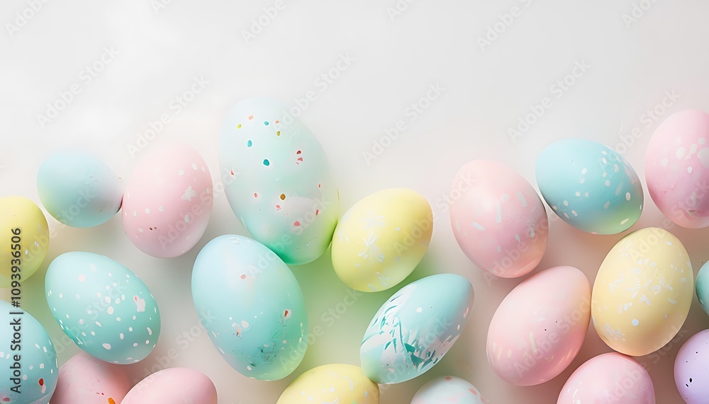 pastel colored easter eggs scattered on a light background pastel colored easter eggs scattered on a light background